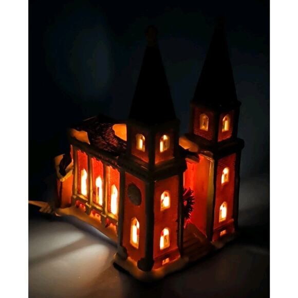 Christmas Valley Collectable 1993 Church Vintage Lighted Original Box - Picture 2 of 16
